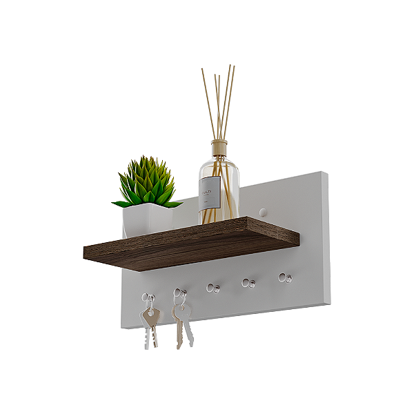 Porta chaves Minimalista Organizador Decoração Branco e Nogal
