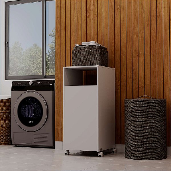 Armario Organizador Cesto De Roupas Para Lavanderia com Rodinha Multiuso Branco