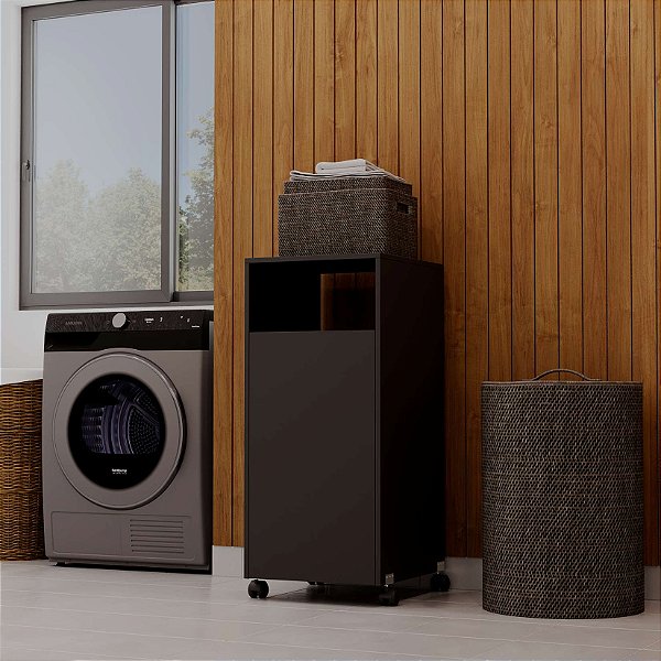 Armario Organizador Cesto De Roupas Para Lavanderia com Rodinha Multiuso Preto