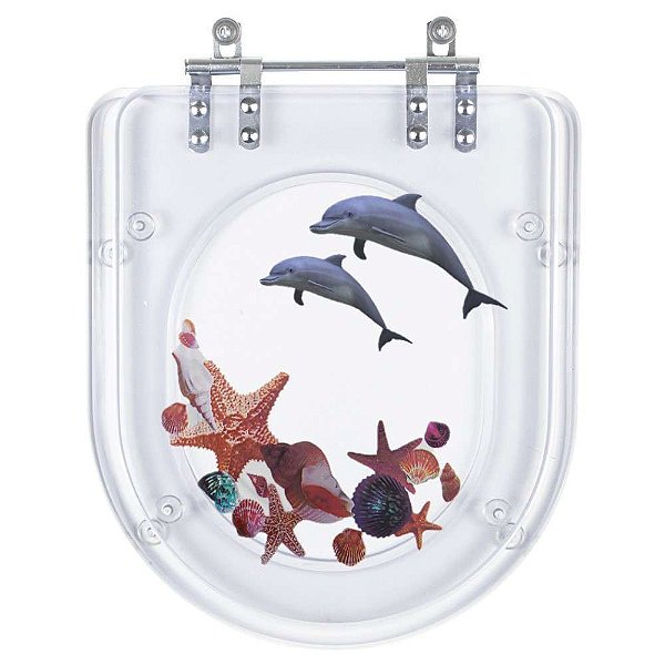 Tampa de Vaso Poliéster Decorada Golfinho e Conchas Vesuvio para louça Icasa