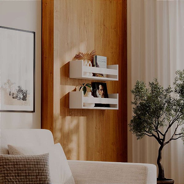 Kit 2 Prateleiras Porta Livros Branca 60 x 12cm Suporte Invisivel
