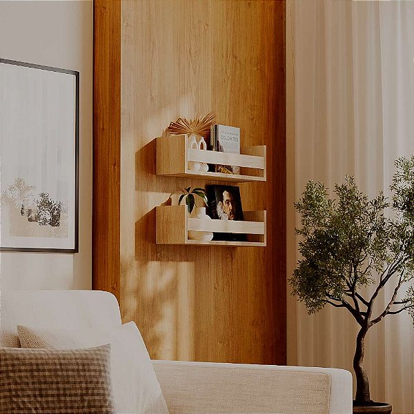 Kit 2 Prateleiras Porta Livros Carvalho 60 x 12cm Suporte Invisivel