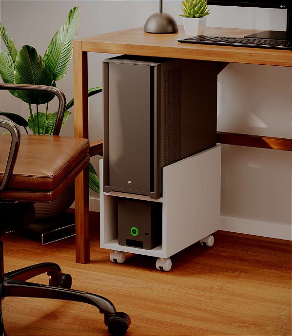 Suporte para CPU e Nobreak Capri Branco com Rodízios Organizador