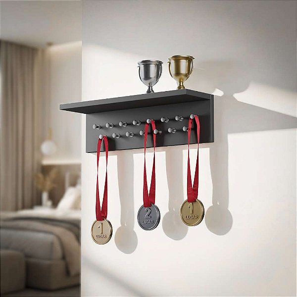 Porta Medalhas Preto 45cm com Suporte para Troféus