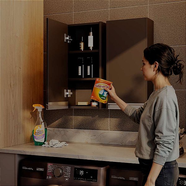 Armário Multiuso Aéreo 30cm para Lavanderia Preto