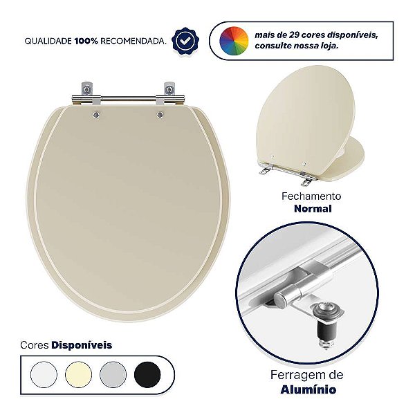 Tampa de Vaso Poliester Convencional Oval Universal 1.6gpf 6lpf Bege Creme para bacia Deca
