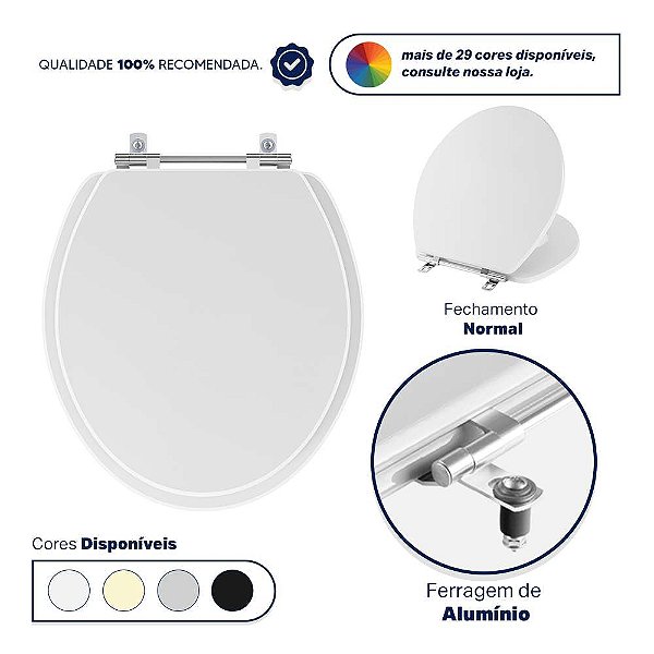 Assento Sanitário Tampa de Vaso Branco Resina Poliester Oval Convencional para bacia Deca