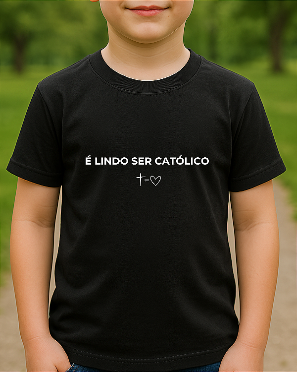 T-shirt Infantil É lindo ser católico Preta
