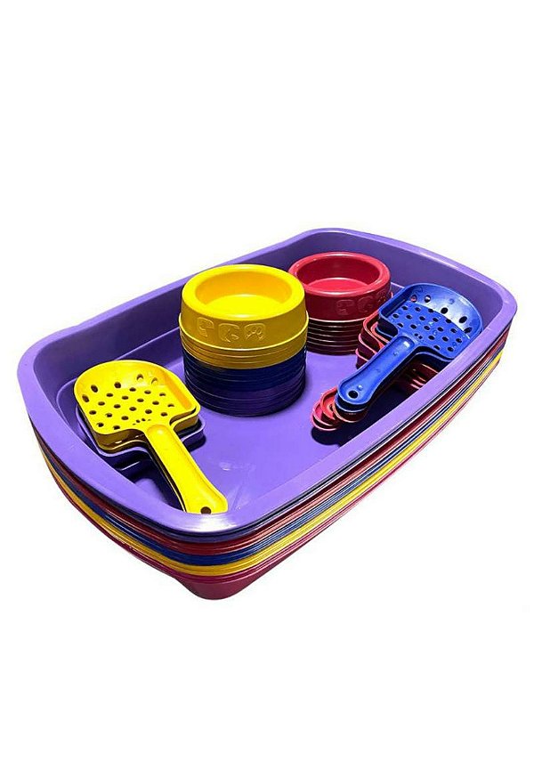 Kit Bandeja Higiênica de areia para Gatos + Pá cata Caca + Comedouro + Bebedouro SORTIDO