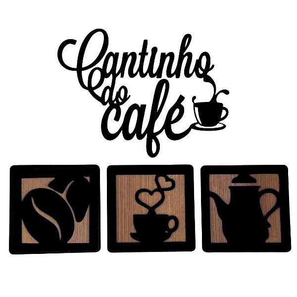 Kit 10 Quadros Apliques Cantinho do Cafe Preto Com Caramelo 4 peças Decorativo MDF