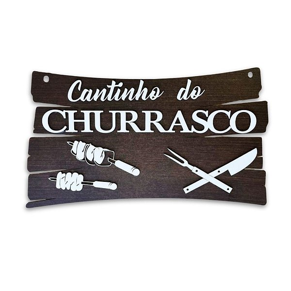 Kit 10 Placas Decorativas Cantinho do Churrasco Marrom com Branco em MDF