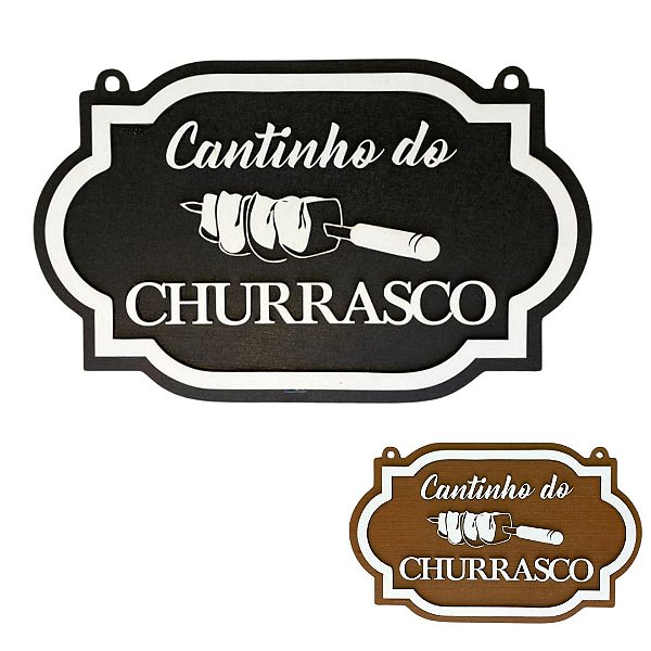 Kit 10 Placas Decorativas Aplique Cantinho do Churrasco Preto com Branco em MDF