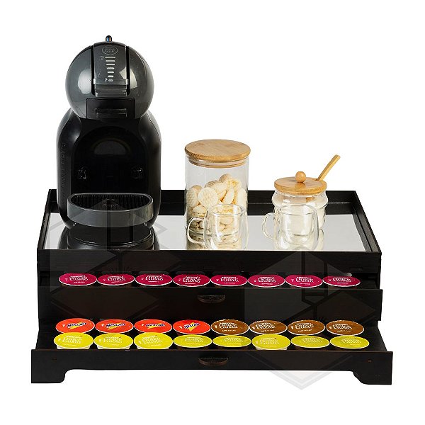 Kit 10 Bandejas Com 2 Gavetas Embutida Porta 80 Cápsulas Preta Dolce Gusto Três Corações Nespresso MDF