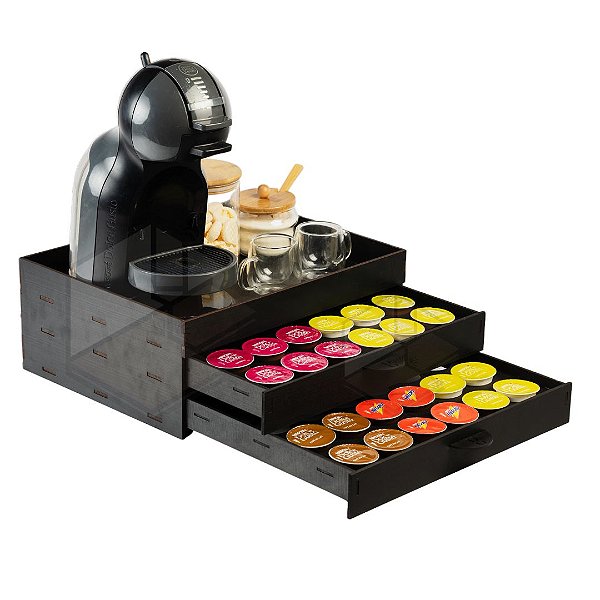 Kit 10 Bandejas Porta 48 Capsulas Com 2 Gavetas Preta Cantinho do Café em MDF