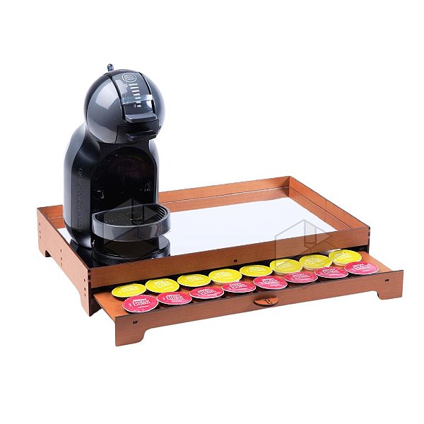 Kit 10 Bandejas Espelhada Porta 40 Capsulas Embutido Cantinho do Café Caramelo em MDF
