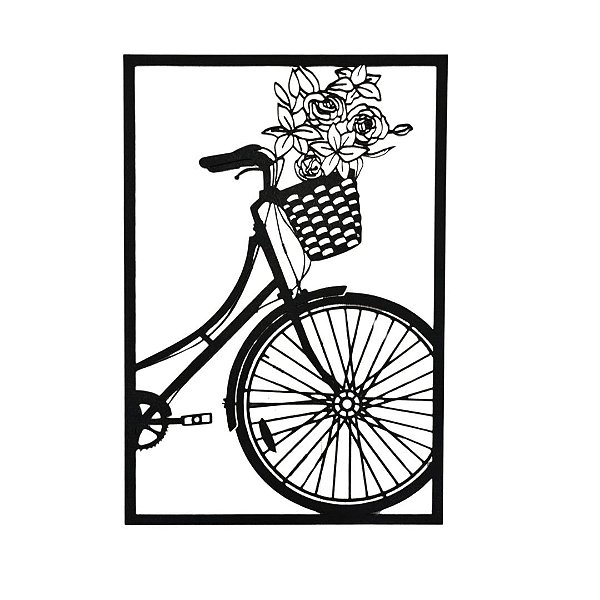 Kit 10 Apliques Quadros Decorativos Bicicleta Com Flores em MDF Preto