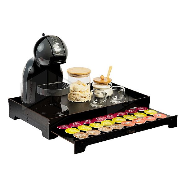 Kit 10 Bandejas Porta 40 Capsulas Gaveta Embutida Preta Cantinho do Café em MDF