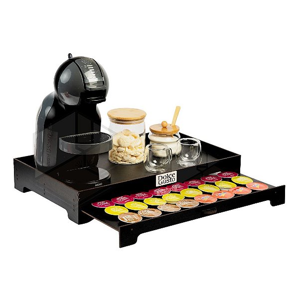 Kit 10 Bandejas Porta 40 Capsulas Preta com Gaveta Embutida Cantinho do Café em MDF