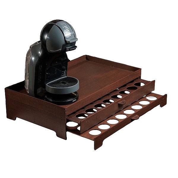 Kit 10 Bandejas Com 2 Gavetas Embutida Porta 80 Cápsulas Marrom Cantinho do Café em MDF