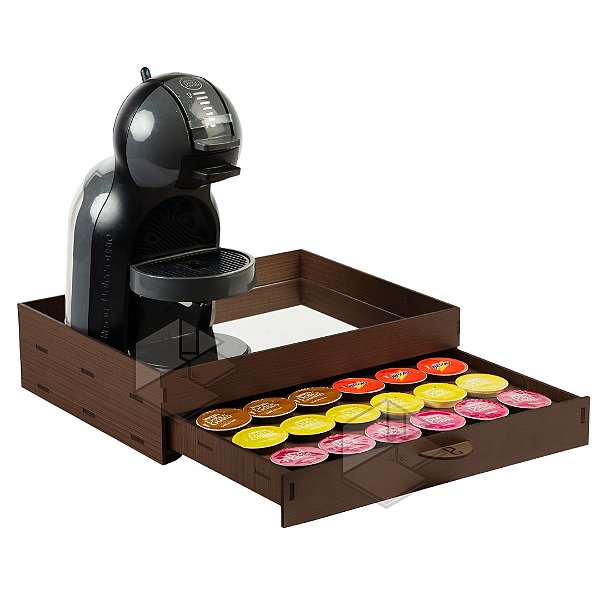 Kit 10 Bandejas Porta 24 Capsulas Espelhada com Gaveta Organizadora Marrom Cantinho do Café em MDF