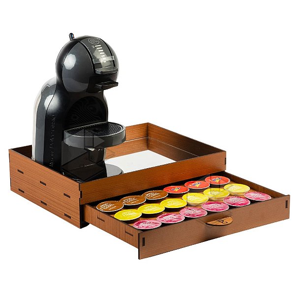 Kit 10 Bandejas Porta 24 Capsulas Espelhada com Gaveta Organizadora Caramelo Cantinho do Café em MDF