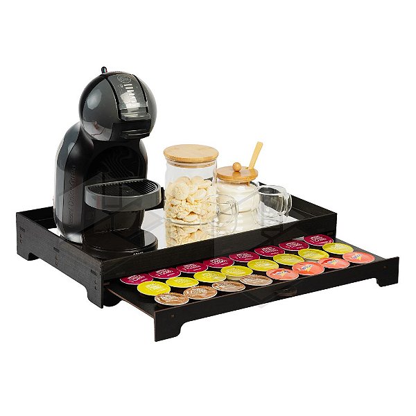 Kit 10 Bandejas Porta 40 Capsulas Embutido Espelhada Cantinho do Café Preta em MDF