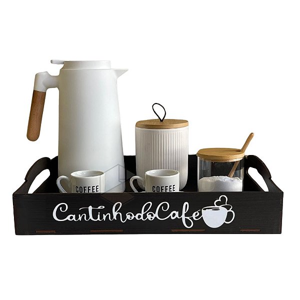 Kit 10 Bandejas Cantinho do Cafe Preta Decorativa Grande para Servir Cafe em MDF