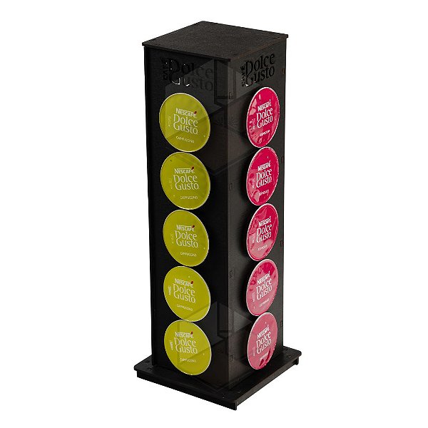 Kit 10 Torres Organizadoras Porta Cápsulas Vertical Preta Giratória em MDF