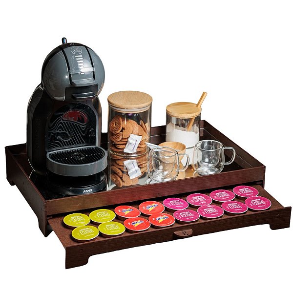 Kit 10 Bandejas Porta 40 Capsulas Embutido Espelhada Cantinho do Café Marrom em MDF