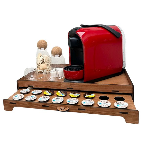 Kit 10 Bandejas Porta 40 Capsulas Embutido Cantinho do Café Caramelo Três Corações em MDF