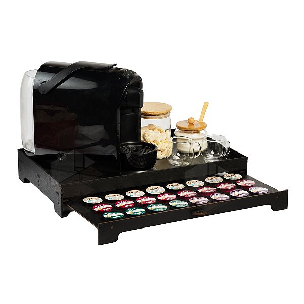 Kit 10 Bandejas Porta 40 Capsulas Gaveta Embutida Preta Cantinho do Café Três Corações em MDF