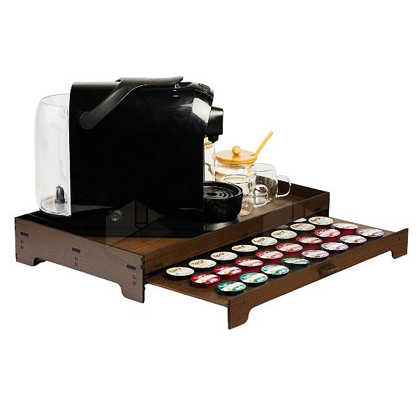 Kit 10 Bandejas Porta 40 Capsulas Embutido Marrom Cantinho do Café Decorativa Três Corações em MDF