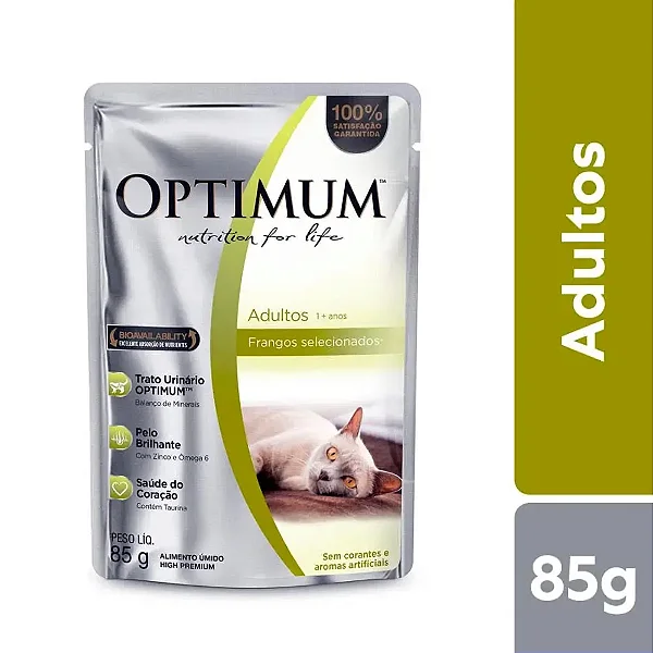 Ração Úmida Optimum Sachê Gatos Adultos Frango 85g