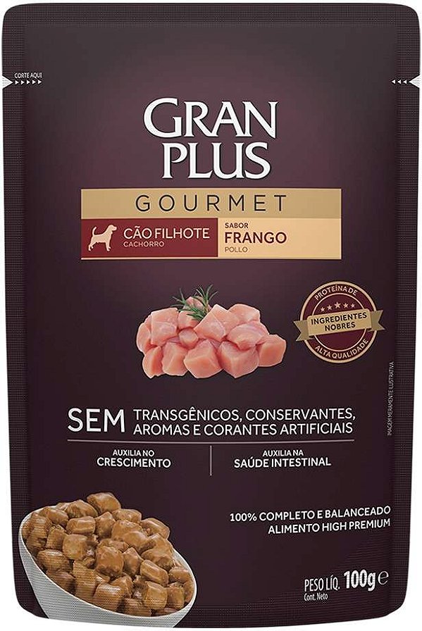 Ração Úmida GranPlus Sachê Gourmet Frango para Cães Filhotes 100G
