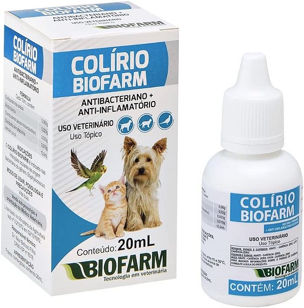 Colírio para cães e gatos Biofarm 20ml Antibacteriano/anti-flamatório