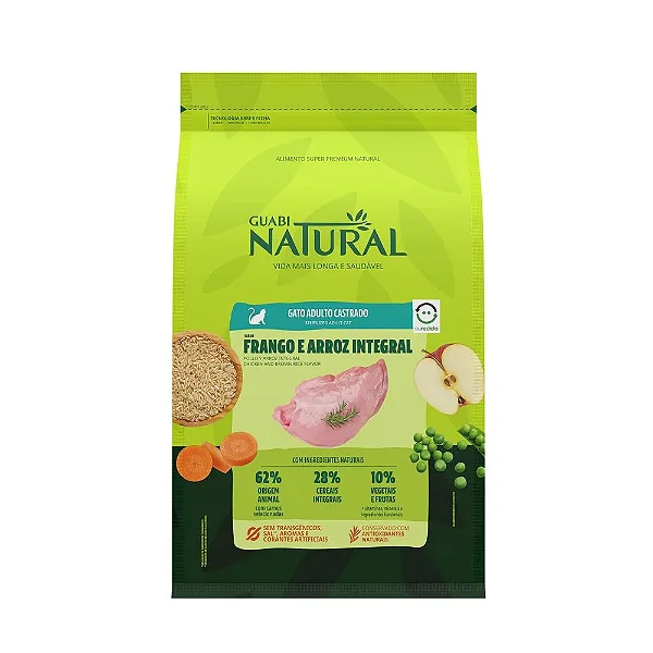 Ração Guabi Natural Gato Adulto Castrado Frango e Arroz Integral 1,5kg