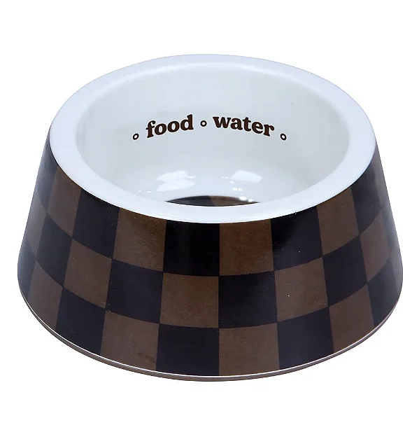 Comedouro Xadrez Chique Marrom Jambo para Cães e Gatos - M