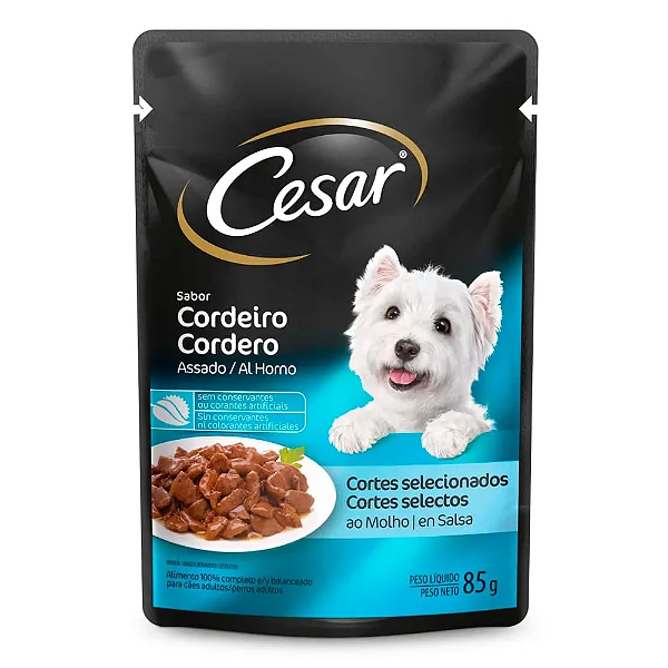 Ração Úmida Cesar para Cães Adultos Sachê Cordeiro Assado ao Molho 85 g