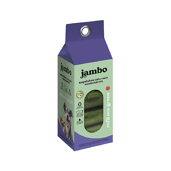 Refil Cata Caca Caixa Saquinhos Higiênicos Eco Green Jambo 8 unidades