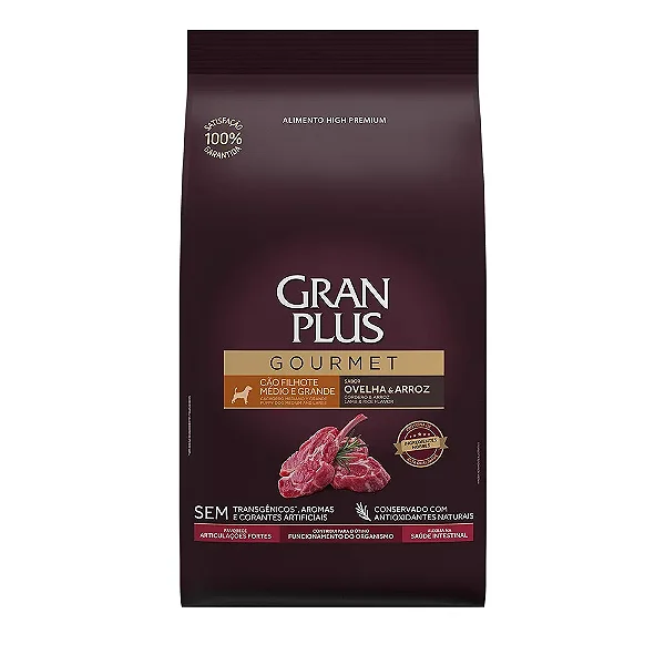 Ração GranPlus Gourmet Cães Filhotes Médio e Grande Ovelha e Arroz
