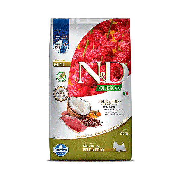 Ração N&D Quinoa Pele e Pelo Cães Adultos Raças Mini Pato 2,5 kg