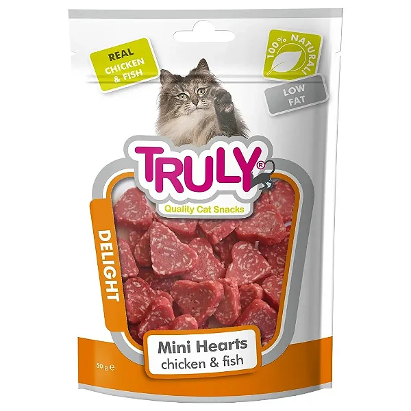 Petisco para Gato Truly Delight Mini Corações de Frango e Peixe 50g