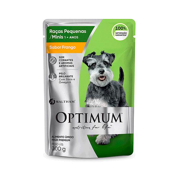 Ração Úmida Optimum Sachê Cães Adultos Raças Pequenas e Mini Frango 100 g