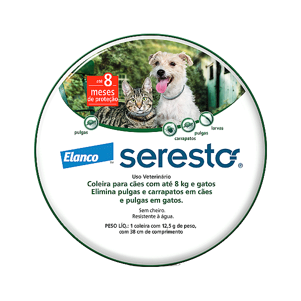 Coleira Antipulgas Seresto Cães e Gatos até 8kg - 8 meses de proteção Único