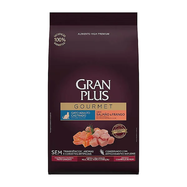 Ração GranPlus Gourmet Gatos Adultos Castrados Salmão e Frango