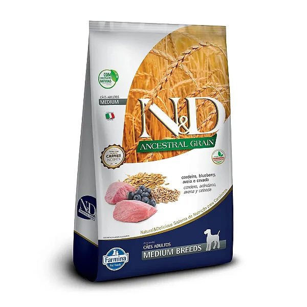 Ração N&D Ancestral Grain Cães Adultos Medium Cordeiro 10,1 kg
