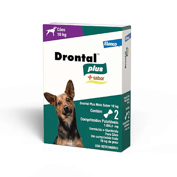 Drontal Plus + Sabor para Cães 10kg 2 Comprimidos