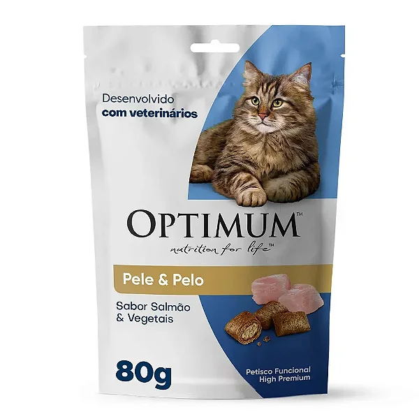 Petisco Optimum Gatos Adultos Pele e Pelo Salmão e Vegetais 80 g