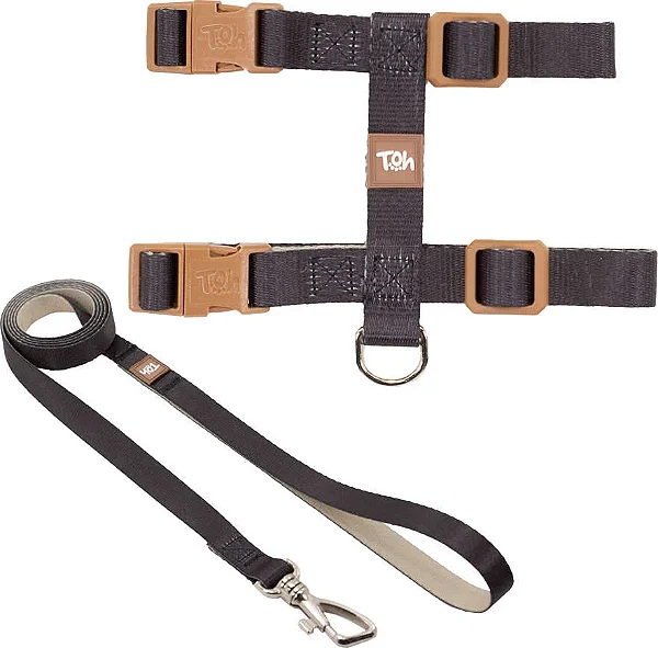 Conjunto Peitoral H Neo U Preto Caqui para Gatos