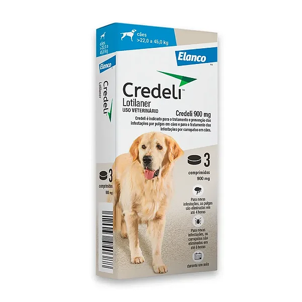 Antipulgas Credeli 900mg Cães 22 a 45kg 3 comprimidos